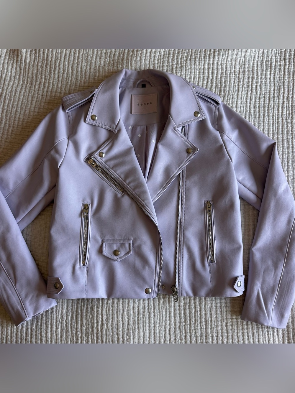 Women’s Blank NYC Moto Biker Jacket Vegan Leather Lavender Medium - Picture 9 of 12